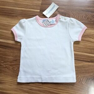Vtg Babycrest Shirt Baby Girls 18M Month Y2k Tennis Prep White Pink Trim Top NOS